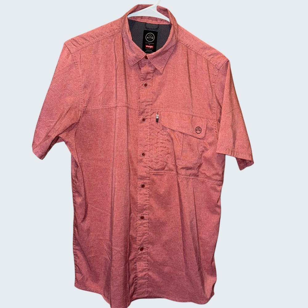 Wrangler ATG Mens‎ Red Heather Short Sleeve Button Up Hiking Shirt Medium